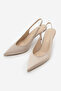 Women's Stiletto Pointed Toe Open Back Strap Short Classic Heeled Shoes Dorve Beige Satin - 3