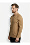 Men's Camel Zippered Polo Collar Hair Knit Patterned Slim Fit Knitwear Sweater - 2