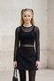 Girl Black Tulle Detail Long Sleeve Cropped Blouse Sheer Modern Stylish Top-Blouse