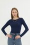 Women's Boat Neck Basic Long Sleeve Body Stretch Fabric Blouse Viscose Body 160 Navy Blue