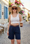 Cotton Pcs Loose Fit Pleated Belt Pcs Bermuda Shorts Shorts 668Yp5439
