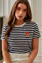 Popular Mix Printed Navy Blue Striped Detailed Regular Fit Women's T-Shirt - 2