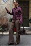 Mink Striped Wide Leg Normal Waist Pants Belt Pack Mg2735 - 4