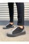 Gray Suede Black Detailed Elastic Men's Sneakers - 2