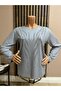 Women's Middle Age and Above Lale Patterned Stretch Fabric Stoned Mother Combed Cotton Blouse