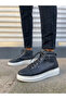 Black (White Sole) Lace-Up Men's Sneakers Boots - 2