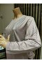 Women's Middle Age and Above Lale Patterned Stretch Fabric Stoned Mother Combed Cotton Blouse - 3