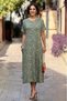 Khaki Crispy Floral Print Combed Cotton Dress - P1 - 3