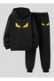 Hooded Kids Boys Set Yellow Eyes 3 Thread Ş Brushed Inside Sweatshirt - Tracksuit Set