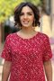 Red Crispy Floral Print Combed Cotton Dress - P1 - 2