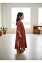 Rust Red Printed Kids Jalabiya, Gold Motif Design with Kaftan Sleeves - 3