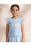 Girls Blue Embroidered Top With Tulle Skirt Set - 4