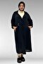 63006 Plus Size D Ring Detailed Muslin Trench Coat - Black