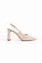 Women's Genuine Leather Heeled Straw Shoes Cream - 2