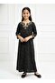 Rayon Black Printed Kids Jalabiya, Golden Star & Moon Embroidery