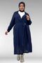 63006 Plus Size D Ring Detailed Muslin Trench Coat - Navy Blue