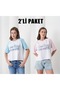 Women's 2-Pack New York Printed Raglan Sleeve Oversized Cropped T-Shirt Set - Blue & Pink