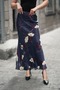 Floral Pattern Satin Fabric Long Skirt - Navy Blue (Suitable for Hijab) - 2