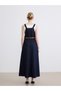 Square Collar Waist Length Jean Salopet Dress with Belt Pockets - 4