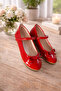 Red Patent Leather Ballet Flats Easy to Put on with Velcro Straps