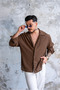 Gizli Pat Wrinkled Look Oversized Shirt Brown - 2
