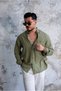 Pocket Embroidery Detailed Fine Textured Shirt Green - 6