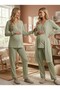 New Season Green Piping Design Long Sleeve Full Button 100% Cotton Maternity Pajama Set - 3