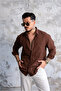 Pocket Embroidery Detailed Fine Textured Shirt Brown - 3