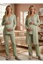 New Season Green Piping Design Long Sleeve Full Button 100% Cotton Maternity Pajama Set - 5