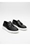 Laceless Tasseled Men's Shoes Black (White Sole) - 7