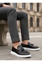 Laceless Tasseled Men's Shoes Black (White Sole)