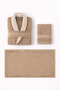 3-Piece Beige Contrast Bathrobe Set 100% Cotton Striped Bathrobe, Head and Foot Towels (Striped Mats) - 5
