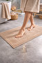 3-Piece Beige Bathrobe Set 100% Cotton Striped Bathrobe, Head and Foot Towels (Striped Patterned Mats) - 3
