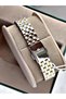 Gold Color Cutting Glass Stylish Design Fashion Women Wrist Watch + Bracelet - 4