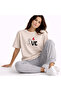Lover Combination Love Printed Couple T-Shirt Oversize Unisex Partner Combination Set Black-Beige - 2