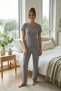 Comfort Wave Crew Neck Short Sleeve Corded Fabric Fabric Women's Pajama Set