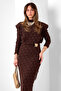 Buckle Detail Lace Piece Dress N2724 Brown - 3