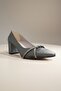 Elegant Silver Shiny Leather Square Heel Pointed Toe Silver Stone Heel Shoes