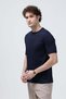 Men's Crew Neck Textured 100% Cotton T-Shirt Navy Blue - 26Y 2915 - 7