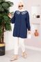 Collar Embroidered Hijab Tunic Navy Blue - 3