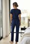 Comfort Wave Crew Neck Short Sleeve Corded Fabric Fabric Women's Pajama Set - 5