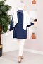 Collar Embroidered Hijab Tunic Navy Blue - 5