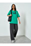 Green Oversized Slogan Print Cotton T-Shirt - 2