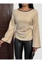 Women's Back Tie-Detail Spanish Sleeve Boat Neck K Linen Blouse - 2
