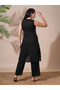 Women Black Embroidered Front Slits A-Line Kurta with Pant Set - 3