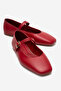 Genuine Leather Women Red Buckled Ballet Flats Marry