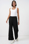Women's Textured Stretchy Knitted Trousers 30077 - Black - 5