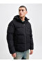 Black Solid Puffer Jacket - 3