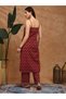 Women Maroon Square Neck Strappy Floral Print Kurta with Wide Leg Pants Set - 3