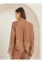 Women Brown Cropped Shirt with Crochet Detail - 4